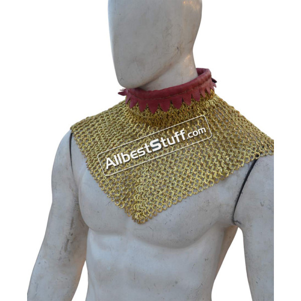 Solid Brass 6 in 1 Ring Medieval Maille Collar High Neck