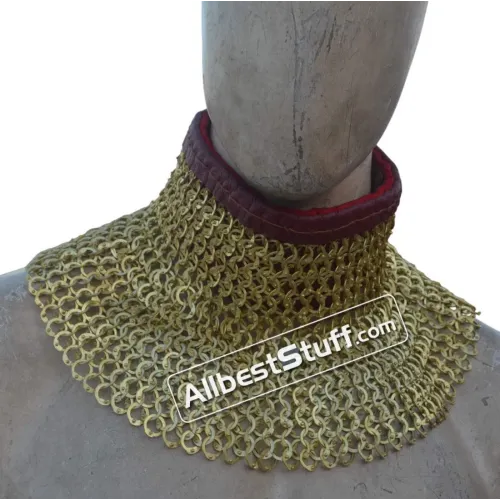 Solid Brass 9 MM Flat Dome Pin Riveted High Neck Chainmail Collar