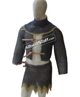 Medieval Riveted Chainmail Collar Voider Skirt set 9 mm