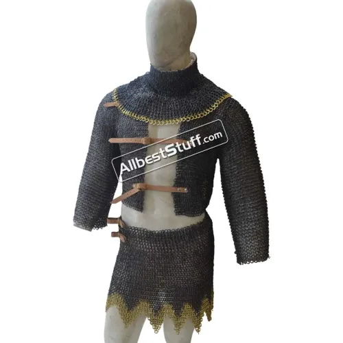 Medieval Riveted Chainmail Collar Voider Skirt set 9 mm