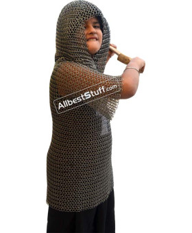 Butted Steel Chainmail Coif with Shirt Maille Chest 34 inch