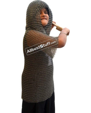Butted Steel Chainmail Coif with Shirt Maille Chest 34 inch