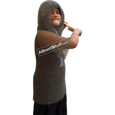 Butted Steel Chainmail Coif with Shirt Maille Chest 34 inch