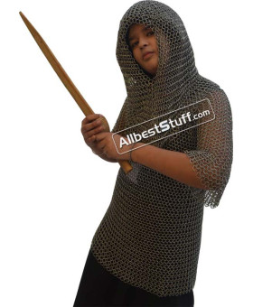 Butted Steel 16 Gauge Chainmail Coif with Shirt Chest 32 inch