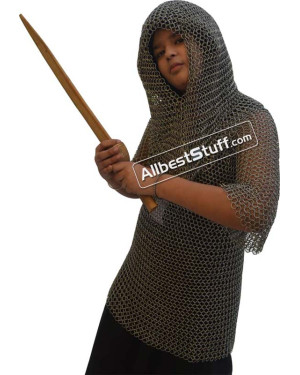 Butted Steel 16 Gauge Chainmail Coif with Shirt Chest 32 inch