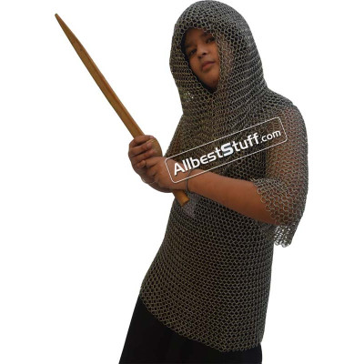 Butted Steel 16 Gauge Chainmail Coif with Shirt Chest 32 inch