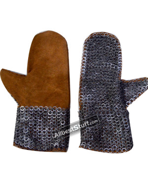 Flat Riveted Solid Ring Leather Chain Mail Mittens