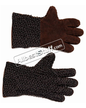 Flat Riveted Solid Ring Leather Chain Mail Gloves