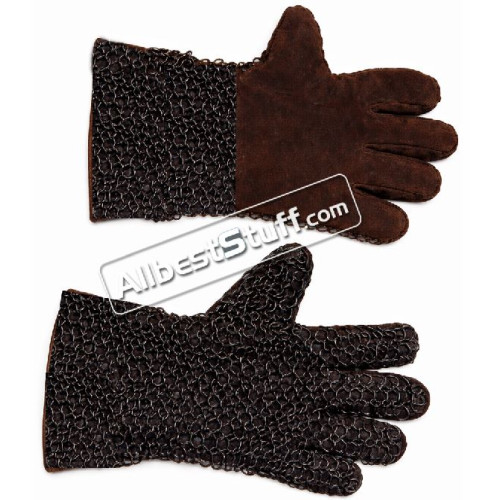 Flat Riveted Solid Ring Leather Chain Mail Gloves