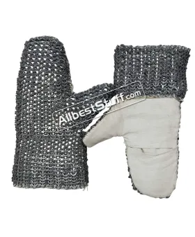 Flat Wedge Riveted Maille Padded Linen stitched Mittens