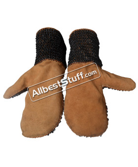 Full Flat Dome Riveted Ring Leather Chain Mail Mittens