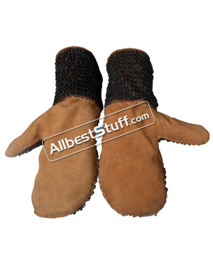 Full Flat Dome Riveted Ring Leather Chain Mail Mittens