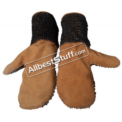 Full Flat Dome Riveted Ring Leather Chain Mail Mittens