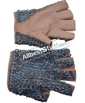 Medieval Steel Fingerless Leather Chain Mail Gloves