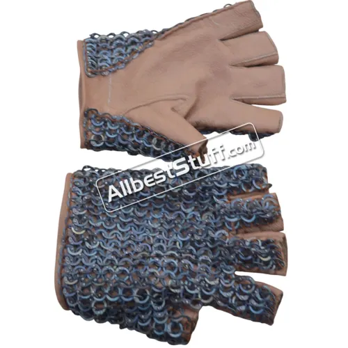 Medieval Steel Fingerless Leather Chain Mail Gloves