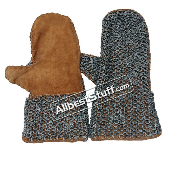 Round Riveted Leather Chain Mail Mittens