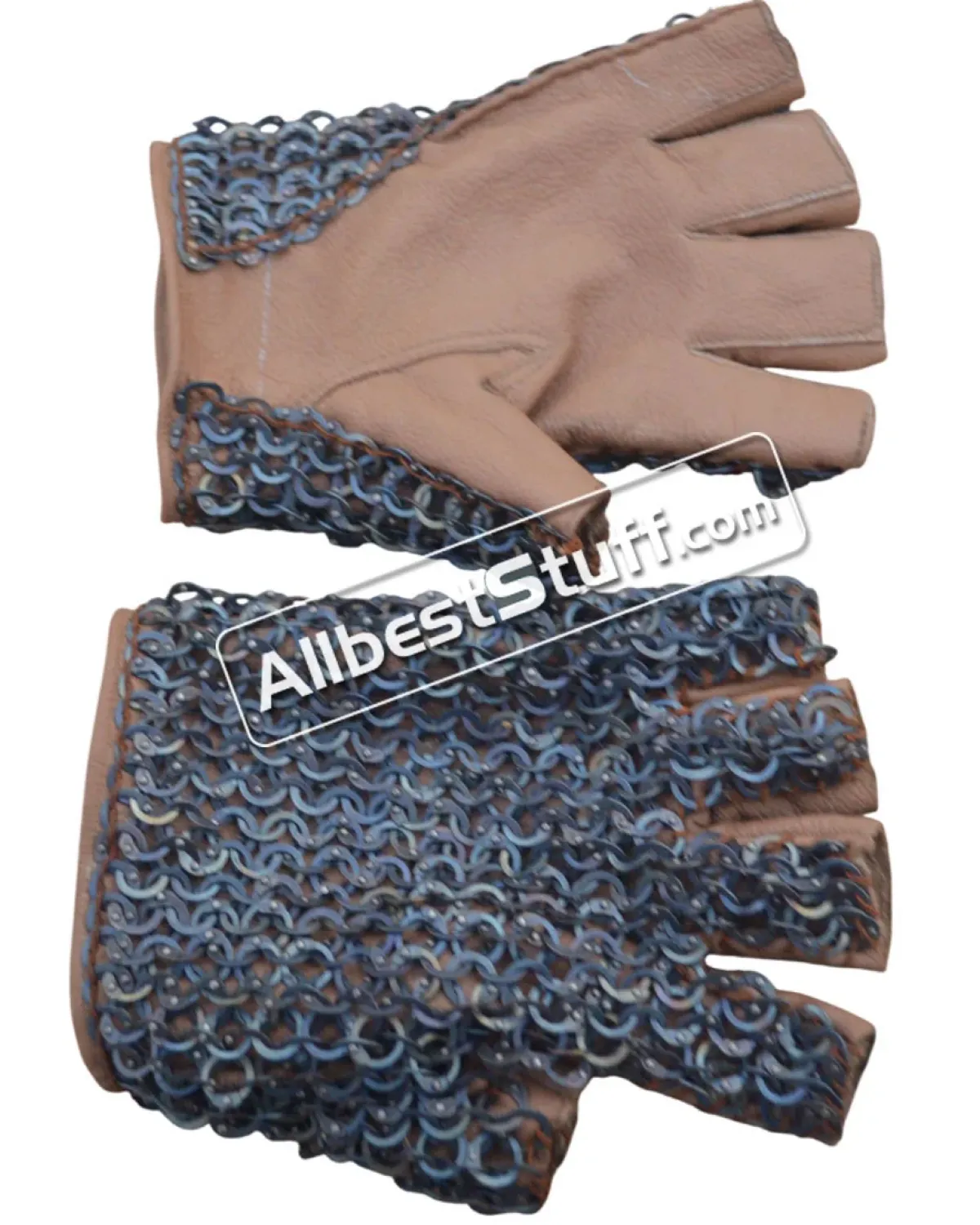 Titanium Medieval fingerless Leather Chain Mail Gloves
