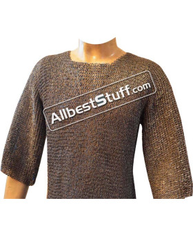 Chain Mail Hauberk Long Length Full Sleeve Chest 40 inches