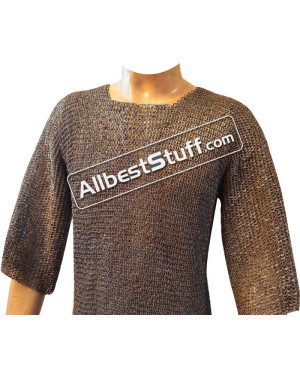 Chain Mail Hauberk Long Length Full Sleeve Chest 40 inches