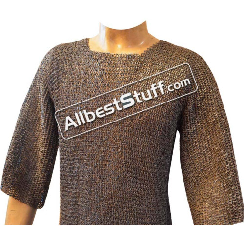 Chain Mail Hauberk Long Length Full Sleeve Chest 40 inches