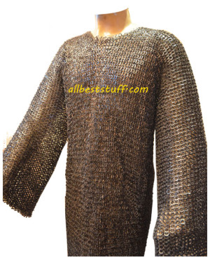 Long Length Riveted Chain Mail Hauberk 9 mm Chest 48 Full Sleeve