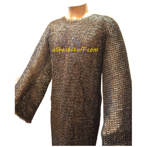 Long Length Riveted Chain Mail Hauberk 9 mm Chest 48 Full Sleeve