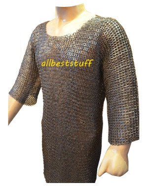 Long Flat Riveted Chain Mail Hauberk Full Sleeves 16 Gauge Chest 44