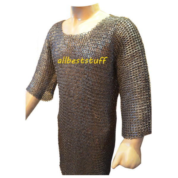 Long Flat Riveted Chain Mail Hauberk Full Sleeves 16 Gauge Chest 44