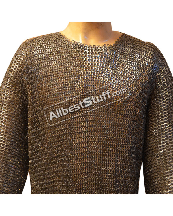 Medieval Chain Mail Armour Flat Riveted Maille Hauberk Chest 44