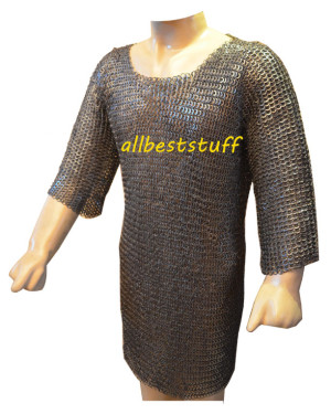 Medieval Chain Mail Hauberk 8 mm Dense Flat Solid Chest Size 54