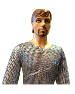 9 mm Pin Riveted Flat Solid Ring Chain Mail Hauberk Chest 36