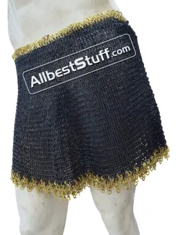 Medieval 6 mm Chainmail Skirt with Edged Brass Rows