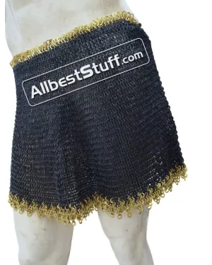 Medieval 6 mm Chainmail Skirt with Edged Brass Rows