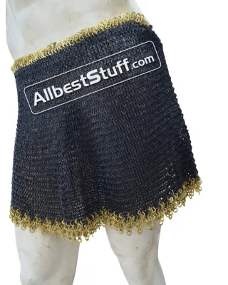 Medieval 6 mm Chainmail Skirt with Edged Brass Rows