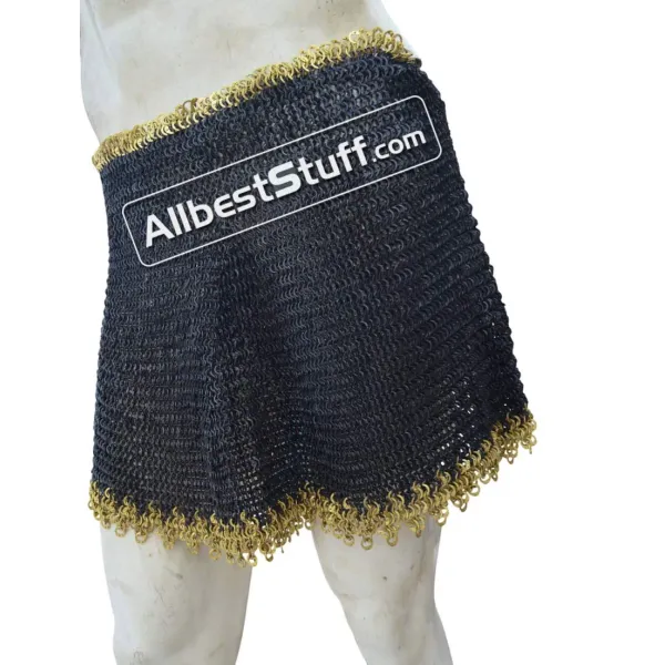 Medieval 6 mm Chainmail Skirt with Edged Brass Rows