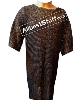 Extra Long 6 MM Round Riveted Solid Maille Shirt Chest 45