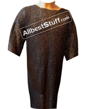 Extra Long 6 MM Round Riveted Solid Maille Shirt Chest 45