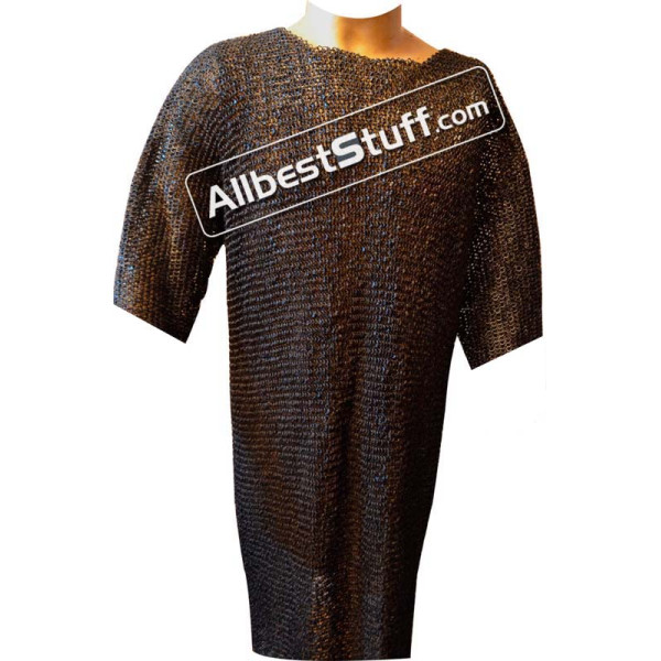 Extra Long 6 MM Round Riveted Solid Maille Shirt Chest 45