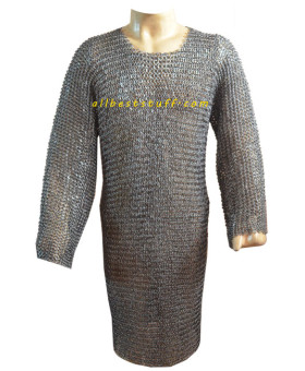 Full Sleeve Chain Mail Hauberk Long Length Large Chest 42
