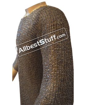 Full Sleeve Chain Mail Hauberk Round Riveted Solid Chest 54