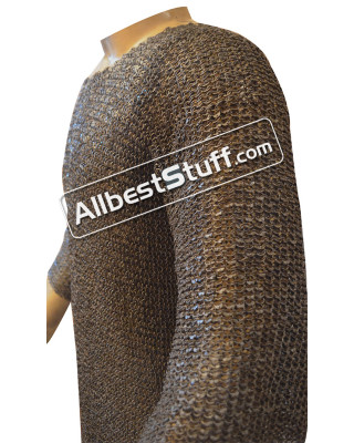 Full Sleeve Chain Mail Hauberk Round Riveted Solid Chest 54