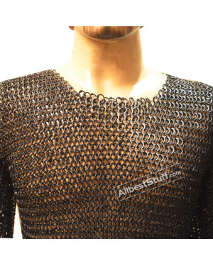 Round Riveted Alternate Solid Ring Chain Mail Hauberk Chest 46