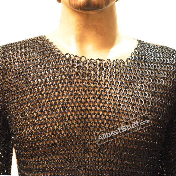 Round Riveted Alternate Solid Ring Chain Mail Hauberk Chest 46