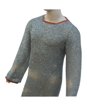 Chainmail Hauberk Long Length Round Riveted Chest 48 Full Sleeve