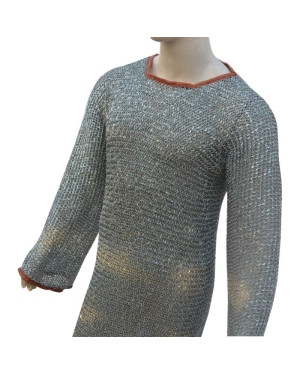 Chainmail Hauberk Long Length Round Riveted Chest 48 Full Sleeve