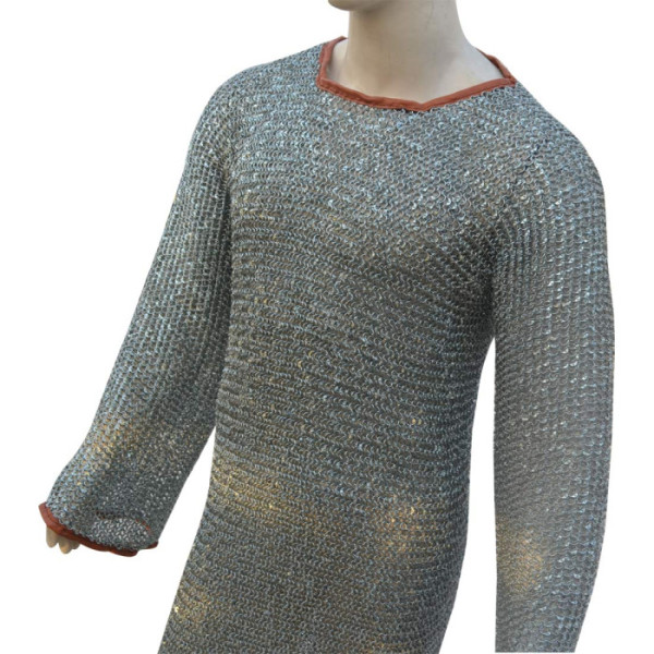 Chainmail Hauberk Long Length Round Riveted Chest 48 Full Sleeve