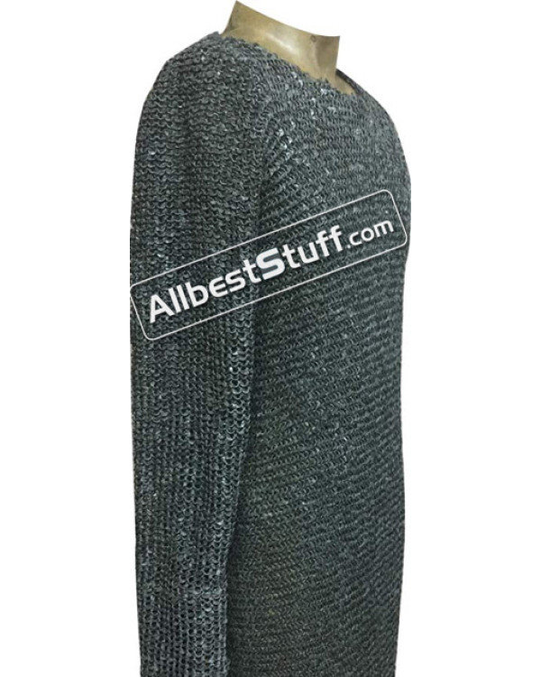 Chest 44 inches 6 MM Round Riveted Long Sleeve Maille Shirt