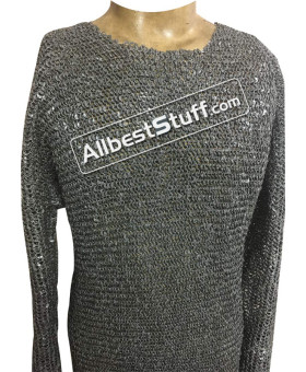 Full Sleeve Chain Mail Hauberk Round Dome Riveted Chest 54