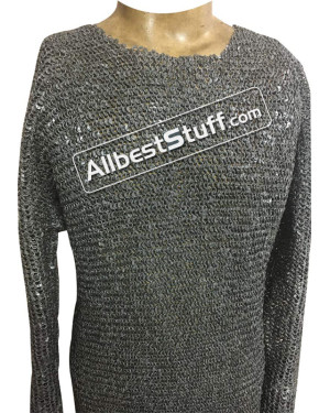 Full Sleeve Chain Mail Hauberk Round Dome Riveted Chest 54