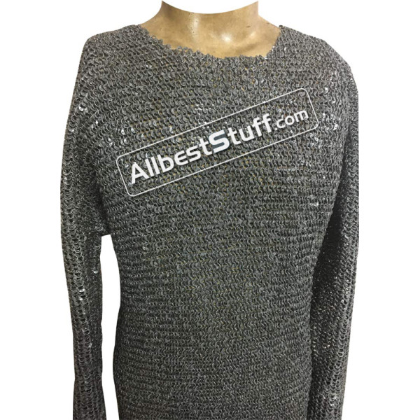 Full Sleeve Chain Mail Hauberk Round Dome Riveted Chest 54